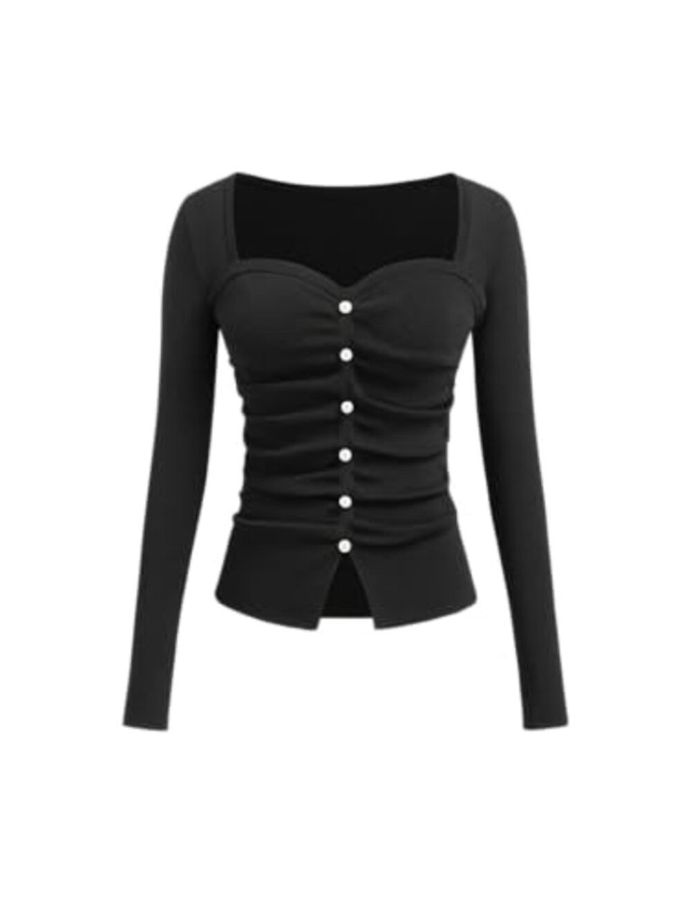 Crop Top Faux Pearl Long Sleeve Square Neck Ruched Going Out